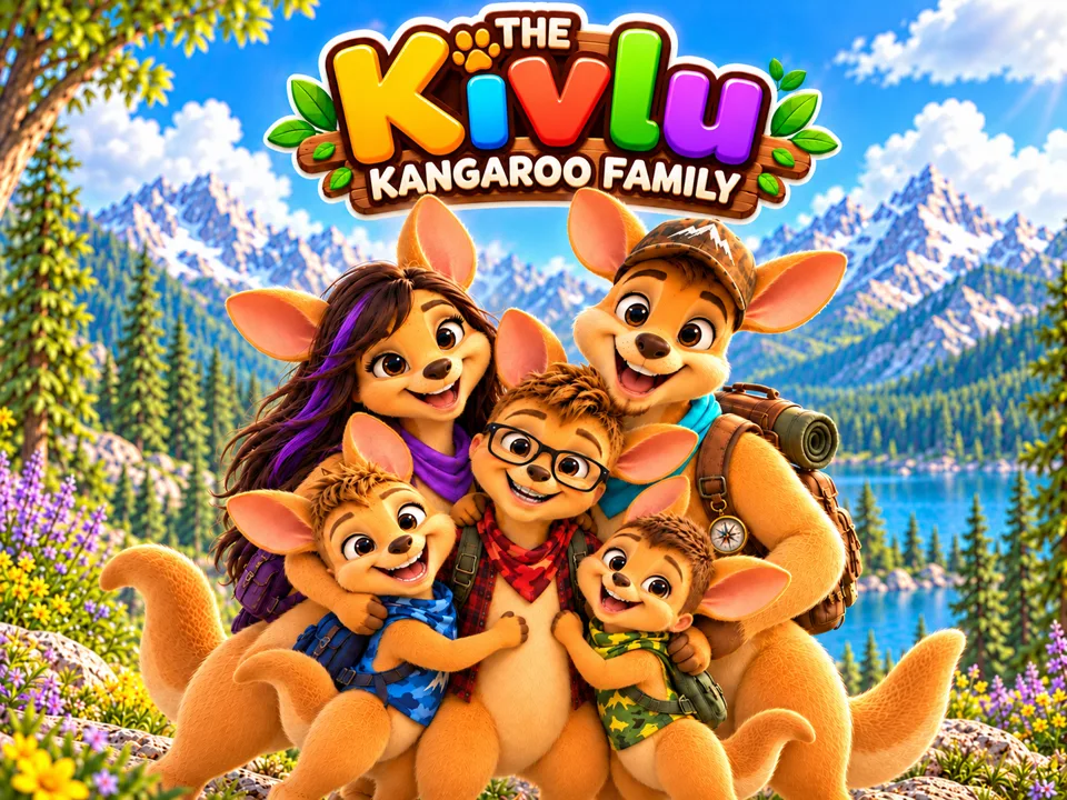 The Kivlu Kangaroo Family smiling together outdoors